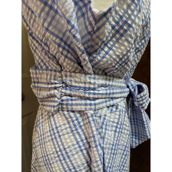 Anne Klein Blue Front Tie Bow Gingham Modest Sleeveless Pockets Dress Size 10 - Picture 5 of 11